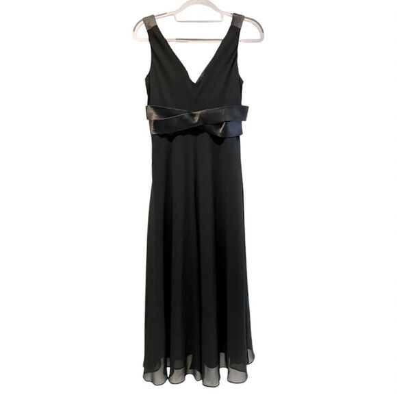 Evan Picone Chiffon Maxi Dress Ribbon Wrapped & Draped Waist Black‎ Size 6 - Picture 5 of 9